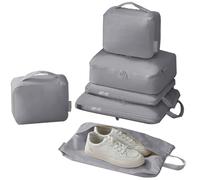 YUNYU Lot de 6 cubes d'emballage de compression - Organiseurs de voyage légers avec poignées, organiseurs de valise en polyester et nylon durable pour vêtements et accessoires de voyage (gris)