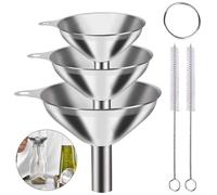 YUNYU Set de 3 Entonnoirs en Acier Inoxydable avec Brosse de Nettoyage et Anneau de Suspension pour Confitures, Huiles, Liquides et Poudres Entonnoir de Cuisine (4.5/5.6/7.5 cm)
