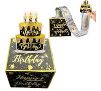 YUNYU Tirelire avec inscription « Happy Birthday » - Noir et doré - Avec 30 sacs d'argent - 13 cm x 11 cm