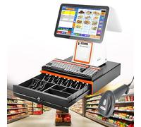 yunzhenzhen Caisse Enregistreuse Intelligente à écran Double Caisse enregistreuse Tout-en-Un Système De Caisses Enregistreuse Pos pour Vente Au Détail, Restaurant écran Tactile 15,6 Pouces