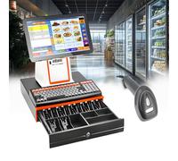 yunzhenzhen Caisse enregistreuse Intelligente à écran Unique Multi-Angle Clavier 101 Touches Moniteur Caisse à écran Tactile LCD Tiroir-Caisse en Black-Set Terminal Point Vente Scanner Portable