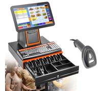 yunzhenzhen Caisse enregistreuse Tactile Double écran 15,6 Pouces Caisse-enregistreuse Tout-en-Un Tactile avec Caisse et Clavier Adaptée Aux Supermarchés avec Scanner Portable