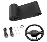 YUNZHISHIYE Couvre Volant Voiture,Cousue Main,Matière en Cuir De Vachette,Antidérapante Et Respirante,Compatible avec Les Volants De 37 À 39 Cm De Diamètre(Ligne Noire Noire dans Le Trou du Milieu)