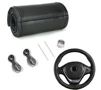 YUNZHISHIYE Couvre Volant Voiture,Cousue Main,Matière en Cuir De Vachette,Antidérapante Et Respirante,Compatible avec Les Volants De 37 À 39 Cm De Diamètre(Ligne Noire Noire)
