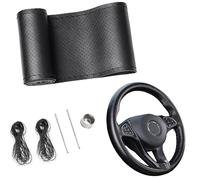YUNZHISHIYE Couvre Volant Voiture，Cousue Main,Matière en Cuir De Vachette, Antidérapante Et Respirante, Compatible avec Les Volants De 37 À 39 Cm De Diamètre (Ligne Noire de Trou Complet)