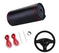 YUNZHISHIYE Couvre Volant Voiture，Cousue Main,Matière en Cuir De Vachette, Antidérapante Et Respirante, Compatible avec Les Volants De 37 À 39 Cm De Diamètre (Ligne Rouge Noir Brillant)
