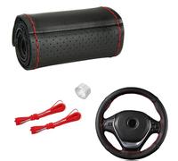 YUNZHISHIYE Couvre Volant Voiture,Cousue Main,Matière en Cuir De Vachette,Antidérapante Et Respirante,Compatible avec Les Volants De 37 À 39 Cm De Diamètre(Ligne Rouge Noire)
