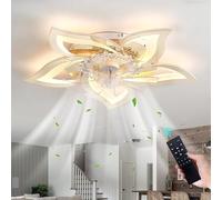 YUNZI 69cm Chromé Forme De Fleur Ventilateur De Plafond Avec Lumière Et Télécommande Ventilateur Silencieux Plafond Réversible Moteur DC 6 Vitesses Pour Chambre Salon Plafonnier Led-Gold