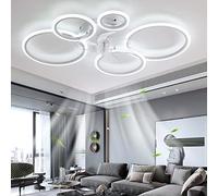 YUNZI Moderne Ventilateur de plafond avec éclairage avec télécommande, LED 72W Dimmable Plafonnier du ventilateur Lampe pour Salon Chambre à coucher Cuisine, 6 vitesses, Blanc 100cm