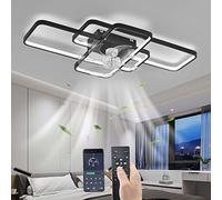 YUNZI Silence Ventilateur de Plafond avec éclairage LED 80W Plafonnier Ventilateur avec télécommande, Moderne Lampe pour Salon Salle à Manger Chambre à Coucher Cuisine, 6 Vitesses, Noir 85CM
