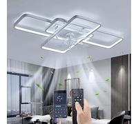 YUNZI Silence Ventilateur de Plafond avec éclairage LED 80W Plafonnier Ventilateur avec télécommande, Moderne Lampe pour Salon Salle à Manger Chambre à Coucher Cuisine, 6 Vitesses, Blanc 85CM