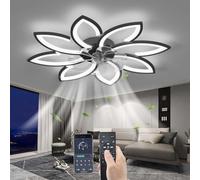 YUNZI Sourdine Ventilateur de Plafond avec lumière avec télécommande, LED Dimmable Lampe de Plafond Moderne Ventilateur de Plafond pour Salon Chambre à Coucher, Réglable 6 Vitesses, Noir 90CM