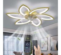 YUNZI Sourdine Ventilateur de Plafond avec lumière avec télécommande, LED Dimmable Lampe de Plafond Moderne Ventilateur de Plafond pour Salon Chambre à Coucher, Réglable 6 Vitesses, Or 78CM