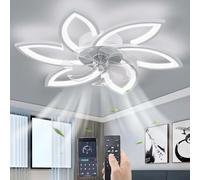 YUNZI Sourdine Ventilateur de plafond avec lumière avec télécommande, LED Dimmable Lampe de plafond Moderne Ventilateur de plafond pour Salon Chambre à coucher, Réglable 6 vitesses, Blanc 78CM