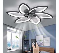 YUNZI Sourdine Ventilateur de Plafond avec lumière avec télécommande, LED Dimmable Lampe de Plafond Moderne Ventilateur de Plafond pour Salon Chambre à Coucher, Réglable 6 Vitesses, Noir 78CM