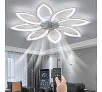 YUNZI Sourdine Ventilateur de Plafond avec lumière avec télécommande, LED Dimmable Lampe de Plafond Moderne Ventilateur de Plafond pour Salon Chambre à Coucher, Réglable 6 Vitesses, Blanc 90CM