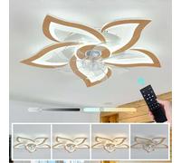 YUNZI Ventilateurs De Plafond avec Lampe Intégrée Et Télécommande Salon Dimmable LED Lustre Plafonnier Moteur DC Réversible 6 Vitesses Fleur Lustre Ventilateur De Plafond Désign-Wood Grain