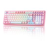 YUNZII AL98 Clavier Mecanique Gamer sans Fil, Clavier Gaming en Aluminium, BT/2.4Ghz/USB-C, RGB Rétroéclairé, QMK/Via, Hot-Swap Touches en PBT pour Win/Mac (Rose, Milk V2 Linear Switch)