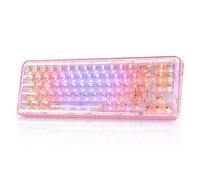 YUNZII X71 Clavier Gamer Mécanique avec Touches Transparentes, Bluetooth 5.0/2.4G/USB-C Clavier de Jeu Filaire 68% Layout, Gasket Mount Clavier sans Fil RGB pour Win/Mac (Crystal Ice Switch, Pink)