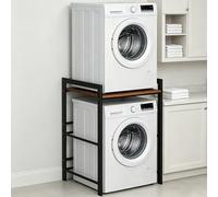 YUODIJIO Étagère pour Machine à Laver sans Perçage, Étagère pour Machine à Laver et Sèche-Linge Réglable en Hauteur - Étagère de Salle de Bain en Bois et Métal 300 kg de Capacité (Noir-a)