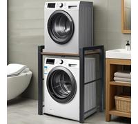 YUODIJIO Meuble Machine à Laver, Meuble Lave Linge Seche Linge Superposé, Etagere Machine a Laver, sans perçage, réglable en Hauteur, Armoire en Bois et MéTal, Capacité de Charge de 350 Kg (Noir)