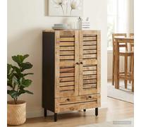 YUOGHRTFE Armoire de rangement naturelle 60 x 33 x 100 cm en bois massif de | Étagères polyvalentes, boutons en laiton, design moderne, pour le salon et les médias
