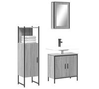YUOGHRTFE Ensemble de 3 meubles de salle de bain gris Sonoma en bois avec | Montage mural peu encombrant, matériau en bois résistant à l'humidité, miroir en verre transparent, beaucoup d'espace de