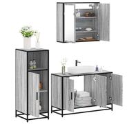 YUOGHRTFE Ensemble de 3 meubles de salle de bain gris Sonoma en bois avec | Résistant à l'humidité, cadre en métal stable, beaucoup d'espace de rangement, miroir en verre transparent