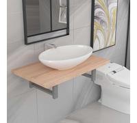 YUOGHRTFE Lot de 2 meubles de salle de bain avec étagère murale et lavabo | Stable, durable, revêtement brillant, essuyable avec un chiffon humide, supports et matériel de montage inclus, montage mural