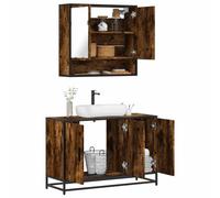 YUOGHRTFE Lot de 2 meubles de salle de bain en bois de chêne fumé avec | Bois de chêne fumé, structure en métal, montage mural, note industrielle, peu encombrant