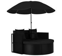 YUOGHRTFE Salon de jardin en polyrotin avec parasol, chaise longue de jardin en rotin PE, île de soleil d'extérieur avec coussin blanc crème amovible, résistant aux intempéries, résistant aux UV