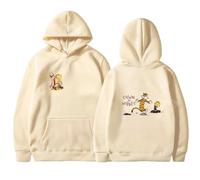 Yuogkk Hoodie Cal.Vin Hobbes Bill Watterson Fun Pattern Sweatshirt, Cartoon Print Long Sleeve Pullover Fashion Casual Sweater Men's and Women's Role Playing Top Cute Casual Jacket-Black||XS
