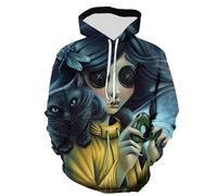 Yuogkk Hoodie Coraline Men's and Women's Fashion Loose Casual Sweatshirt, 3D Cartoon Print Pattern Pullover Sweatshirt Role Play Long Sleeve Hipster Top-Blue||XXS