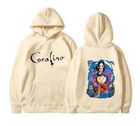 Yuogkk Hoodie Coraline Men's Women's Pullover, Fashion Casual Long Sleeve Sweatshirt Horror Fantasy Printed Jacket Fun Pattern Jacket Vintage Classic Top Role Playing Sportswear-White||XXS