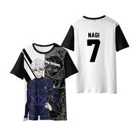 Yuogkk T-Shirt Blue Lock 3D Cartoon Print Cotton Short Sleeve, Men's and Women's Casual Loose Sweatshirt Role-Playing Fashion Streetwear Round Neck Plus Size Jersey-Blue||XS