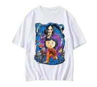 Yuogkk T-Shirt Coraline Hommes et Femmes Retro Crew Neck Sweatshirt, Fashion Loose Short Sleeve Cotton Comfortable Pullover Printed Patterned Sportswear Fun Couple's-Black||XS