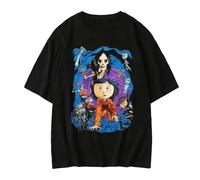 Yuogkk T-Shirt Coraline Hommes et Femmes Retro Crew Neck Sweatshirt, Fashion Loose Short Sleeve Cotton Comfortable Pullover Printed Patterned Sportswear Fun Couple's-Black||XS