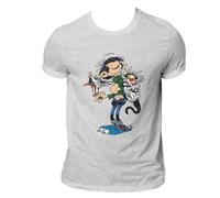 Yuogkk T-Shirt Gaston Lagaffe Hommes Femmes Coton Manches Courtes, Classic Retro Round Neck Sweatshirt Fun Printed Pattern Tank Top Role Play Shirt Fashion Trend Sportswear Loose Top-White||XXS