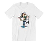 Yuogkk T-Shirt Gaston Lagaffe Hommes Femmes Coton Manches Courtes, Classic Retro Round Neck Sweatshirt Fun Printed Pattern Tank Top Role Play Shirt Fashion Trend Sportswear Loose Top-White||XXS