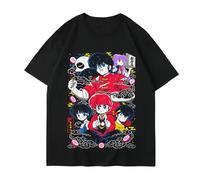 Yuogkk T-Shirt Ranma 1/2, Sweatshirt Graphique, imprimé Amusant, Chemise en Coton à Manches Courtes, col Rond Classique, débardeurs pour Jeux de rôle-Black||XS