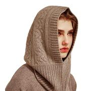 YUONNY Echarpe à Capuche en 100% Cachemire, Femme Homme Bonnet Cagoule Tricoté Chaud, Élégant Foulard à Capuchon Echarpe de Boucle en Tricot Cachemire, Chapeau Écharpe Ensemble Cadeau Hiver Camel