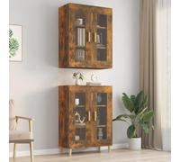 YUOTYRKTEJRSG Armoire Murale Suspendue en Chêne Fumé pour Salon et Cuisine, Meuble de Rangement Étagère avec Portes en Verre, 69.5x34x90 cm, Design Moderne et Pratique pour Gagner de l'espace