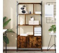 YUOTYRKTEJRSG Bibliothek Bücherregal mit Türen in Rauch-Eiche Modernes Wohnzimmer Büro Aufbewahrung 76,5x30x154,5 cm Stabiles Design Viel Stauraum