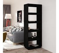 YUOTYRKTEJRSG Bibliothek Raumteiler Bücherregal aus Massivholz Kiefer Schwarz 60x35x167 cm Stilvolles Wohnzimmer Regal mit Viel Stauraum für Bücher und Deko