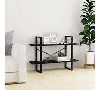 YUOTYRKTEJRSG Bibliothek Regal 2 Ebenen Schwarz 100x30x70 cm aus Massivholz Kiefer, Industriestil Bücherregal Wohnzimmer Schlafzimmer, Stabile Aufbewahrung für Bücher und Deko