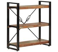 YUOTYRKTEJRSG Bibliothek Regal 3 Ebenen 77x30x80 cm aus massivem Altholz recycelt mit Eisenrahmen für Bücher Wohnzimmer Büro Aufbewahrung Deko