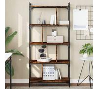 YUOTYRKTEJRSG Bibliothek Regal 5 Ebenen Bücherregal aus Eiche Rauchfarben 76x32x158cm mit Metallrahmen, Stabiles Wohnzimmer Bücherregal für Bücher und Deko, Einfache Montage