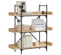 YUOTYRKTEJRSG Bibliothek Regal Bücherregal 3 Ebenen 100x33x108,5 cm im Sonoma Eiche Design mit Metallrahmen, Stabile Aufbewahrung für Wohnzimmer und Büro, Wandbefestigung inklusive