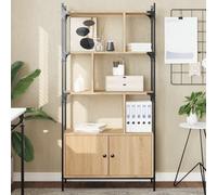 YUOTYRKTEJRSG Bibliothek Regal mit Türen in Eiche Sonoma 76,5x30x154,5 cm, Bücherregal mit Stahlrahmen, Viel Stauraum für Bücher Wohnzimmer, Büro, Schlafzimmer, Design Möbel