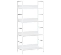 YUOTYRKTEJRSG Bibliothek Regal Weiß 4 Ebenen 60x27,6x124,5 cm Bücherregal Wohnzimmer Industrie Design Stahl Holzwerkstoff Lagerung Deko Pflanzen Standregal